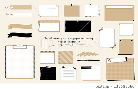 付箋とメモ帳のセット・ベージュ系の文房具イラスト素材 135585366