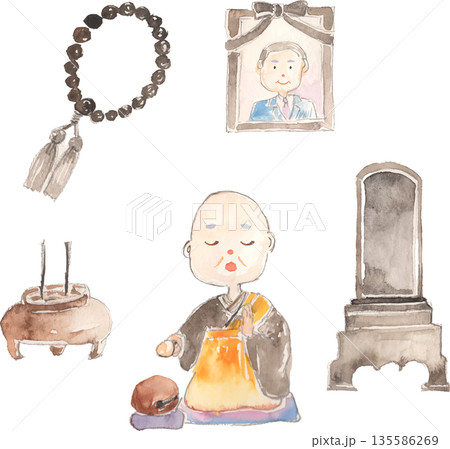 お墓・仏具のイラスト素材セット　ベクター 135586269
