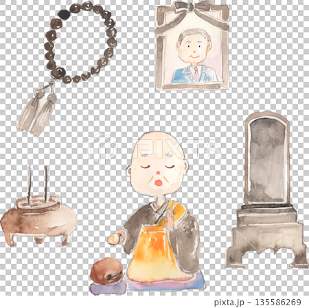 お墓・仏具のイラスト素材セット　ベクター 135586269