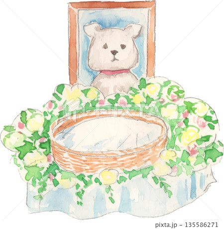 水彩で描いたペット葬のイラスト　ベクター 135586271