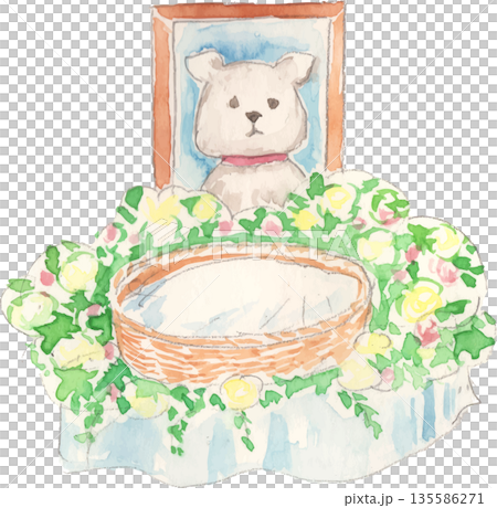水彩で描いたペット葬のイラスト　ベクター 135586271