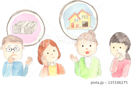相続について話し合う家族のイラスト　ベクター 135586275