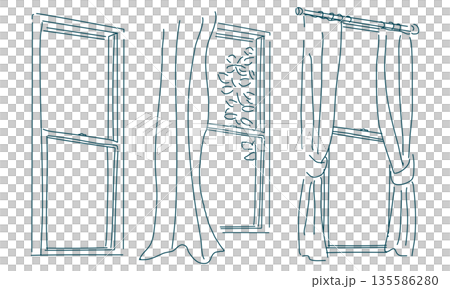 Rough-style window sketch material set (transparent line drawing) Rough-style window sketch material set (transparent line drawing) 135586280
