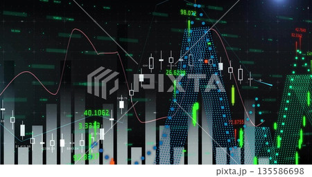 Displaying trading dashboard showing chart elements and numeric data labels on grid backdrop Displaying trading dashboard showing chart elements and numeric data labels on grid backdrop 135586698