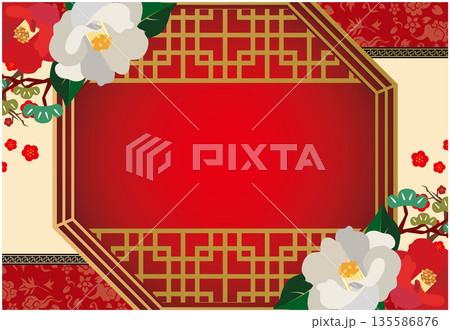 中華風フレーム飾り枠背景 135586876