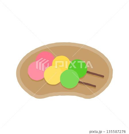 皿に盛り付けたラフでシンプルな三色団子の和菓子イラスト 皿に盛り付けたラフでシンプルな三色団子の和菓子イラスト 135587276