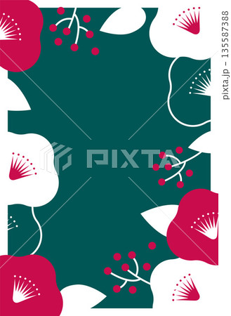 椿の花の年賀イラスト素材 ベクター 花 冬 背景  135587388