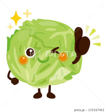 グッドサインを出すレタスキャラクターイラスト 135587461