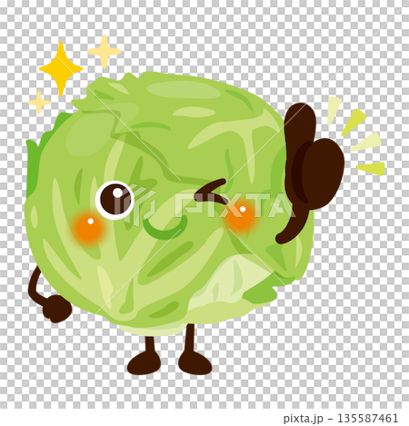 グッドサインを出すレタスキャラクターイラスト 135587461