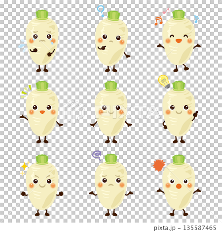 大根のキャラクター　表情セット 135587465