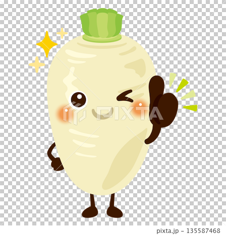 グッドサインを出す大根キャラクターイラスト 135587468