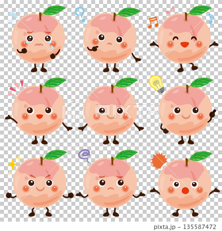Peach character illustration facial expression set 135587472