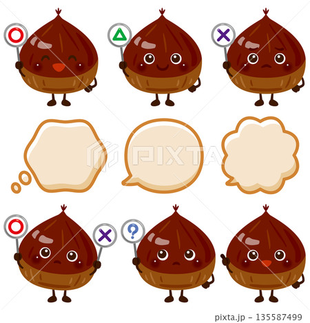 ○×△の札を持った栗のキャラクターイラスト 135587499