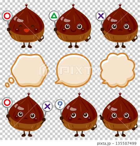 ○×△の札を持った栗のキャラクターイラスト 135587499