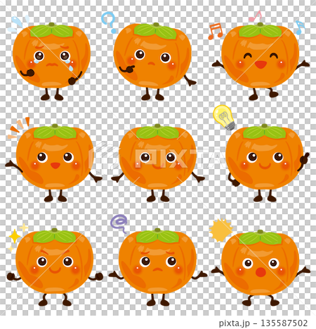 Persimmon character illustration facial expression set 135587502