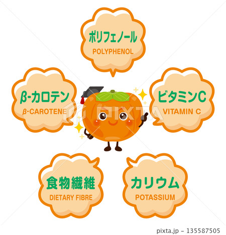 柿のキャラクターと柿に含まれる成分イラスト 135587505