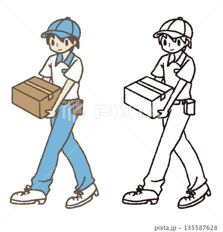 荷物を運ぶ男性配達員 135587628