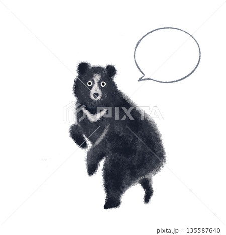 吹き出し付きツキノワグマの反転イラスト|注意喚起・説明向け素 吹き出し付きツキノワグマの反転イラスト|注意喚起・説明向け素 135587640