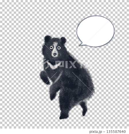 Reverse illustration of a black bear with speech bubble | Warning and explanatory material 135587640