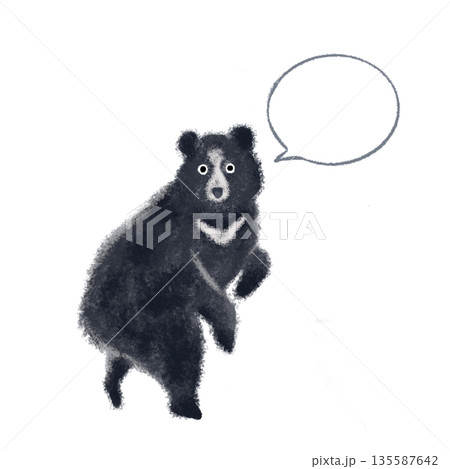 吹き出し付きツキノワグマのイラスト|注意喚起・メッセージ用素材 吹き出し付きツキノワグマのイラスト|注意喚起・メッセージ用素材 135587642