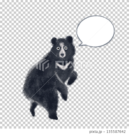 吹き出し付きツキノワグマのイラスト|注意喚起・メッセージ用素材 吹き出し付きツキノワグマのイラスト|注意喚起・メッセージ用素材 135587642