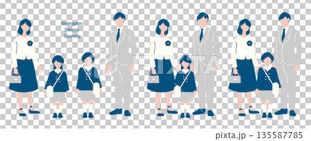 Parent and child illustration material for entrance and graduation ceremonies, vector, white background, kindergarten, couple, child 135587785