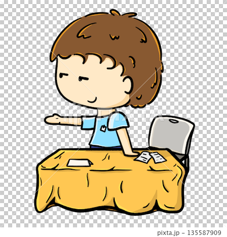Staff reached out his hand at the booth counter table cartoon illustration Staff reached out his hand at the booth counter table cartoon illustration 135587909