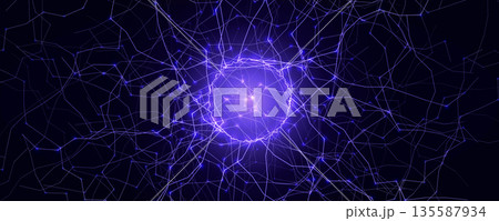 Energy Light Ring Neon Circle Net Web. Magic Portal Hole, Thunder Light Round Lightnin, Lightning Ball. Blue Purple Hole Light, Static Current Effect Background. Vector Illustration 135587934