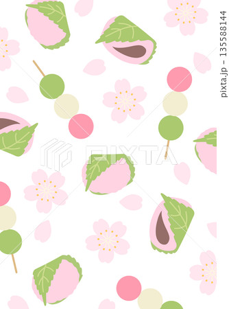 桜と和菓子のイラスト背景 桜と和菓子のイラスト背景 135588144
