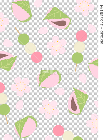 桜と和菓子のイラスト背景 桜と和菓子のイラスト背景 135588144