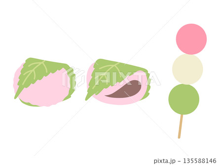 桜餅と三色団子のイラスト 桜餅と三色団子のイラスト 135588146