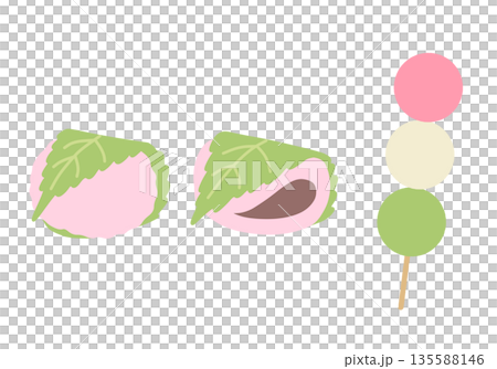 桜餅と三色団子のイラスト 桜餅と三色団子のイラスト 135588146