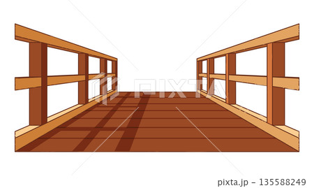 Wooden bridge with handrails attached on the...のイラスト素材 [135588249] - PIXTA