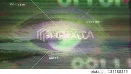 Showing glitching FIREWALL text flickering on simulated security interface, with binary code Showing glitching FIREWALL text flickering on simulated security interface, with binary code 135588326