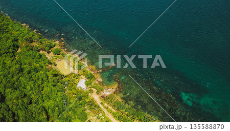 Aerial view of tropical coastline near Sunset Town, Phu Quoc Island, Vietnam 135588870