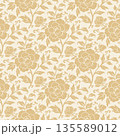 ビンテージスタイル 牡丹の花のシームレスパターン 135589012