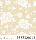 ビンテージスタイル 牡丹の花のシームレスパターン 135589013