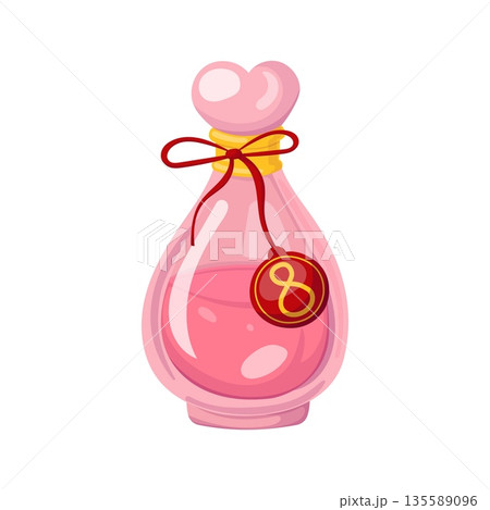 Pink perfume bottle with heart stopper for womens day 135589096