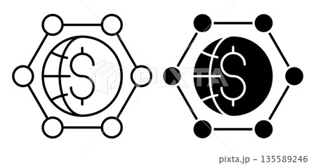 Linear icon. Network of elements of international financial system united into a single structure. Simple black and white vector isolated on white background 135589246