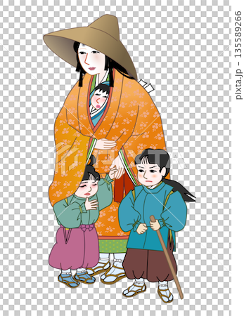 常盤御前と今若・乙若・牛若 135589266