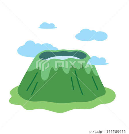 JEJU27. This is an illustration of Hallasan Mountain in Jeju Island, South Korea, with white space. 135589453