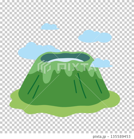 JEJU27. This is an illustration of Hallasan Mountain in Jeju Island, South Korea, with white space. 135589453