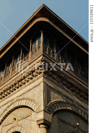 Historic Al-Sabil-Kuttab of Abdel Rahman Katkhuda in Cairo, featuring intricate architecture.  A significant cultural landmark on Al-Muizz Street. 135589611