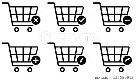 Shopping cart icons set, Supermarket trolley symbol for E-Commerce, Simple flat outline design isolated on white background, Vector illustration Shopping cart icons set, Supermarket trolley symbol for E-Commerce, Simple flat outline design isolated on white background, Vector illustration 135589912