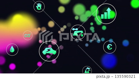 Showing electric car icon glowing on digital interface, with green sustainability and finance icons Showing electric car icon glowing on digital interface, with green sustainability and finance icons 135590321