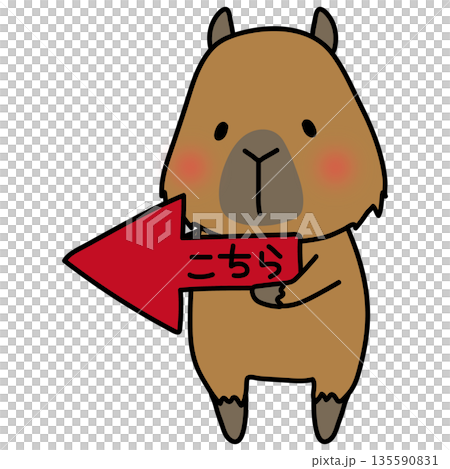 左を指す矢印を持つカピバラ 135590831
