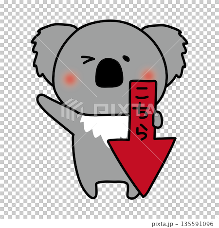 Koala holding an arrow pointing down Koala holding an arrow pointing down 135591096
