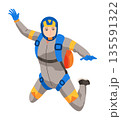 Cartoon skydiver character. Guy jumping from an airplane, free fall, flying in sky, people falling in different poses, extreme sport 135591322