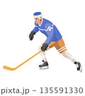 Ice hockey player. Athletes in uniform, dynamic pose, team sports on ice, winter game, forward, cartoon flat style isolated vector 135591330