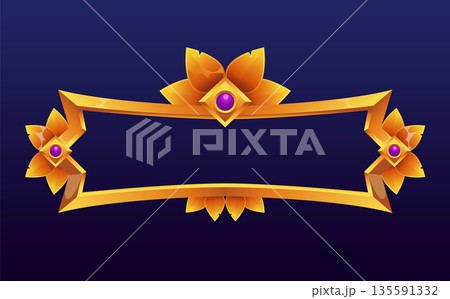 Frame medieval game ui. Empty rectangle frame in old style, interface element. Metallic banner or decorative border. Vector cartoon of blank rectangle button 135591332